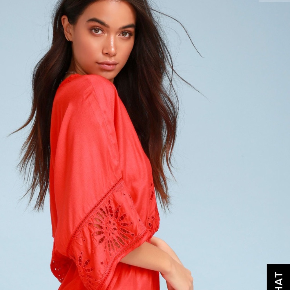 🌟🆕 Lulu’s Red Embroidered Long Sleeve Romper